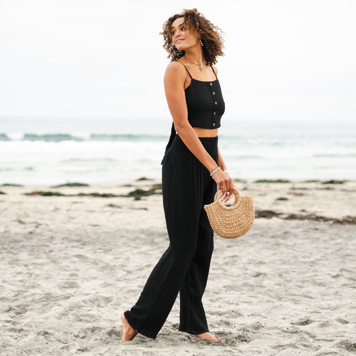 Black Wide Leg Cotton Pants Lotus and Luna LotusAndLuna