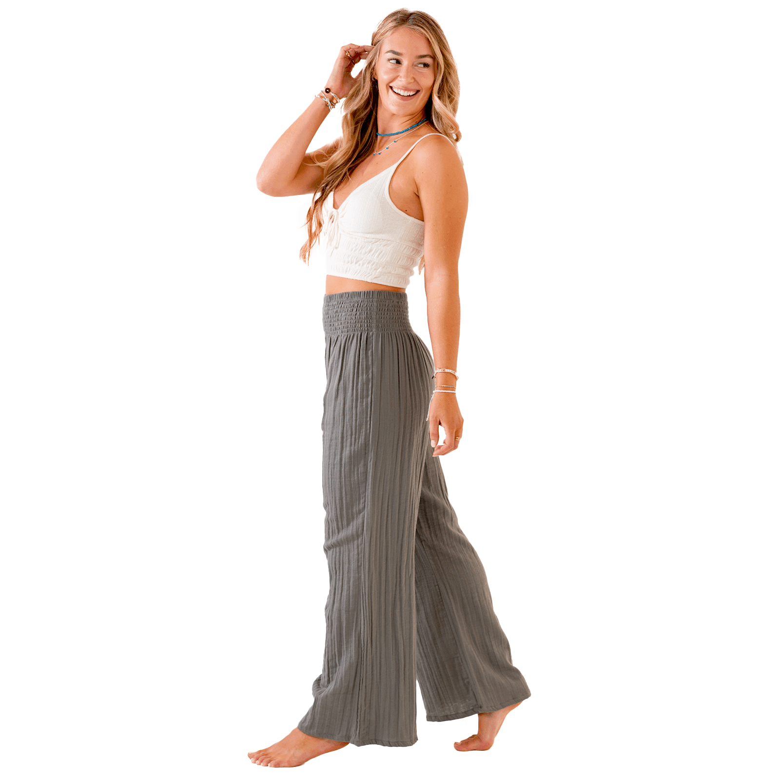 Stone Cotton Wide Leg Track Pants, Bottoms