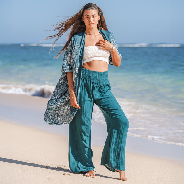 Verdigris Wide Leg Cotton Pants | Lotus and Luna - LotusAndLuna