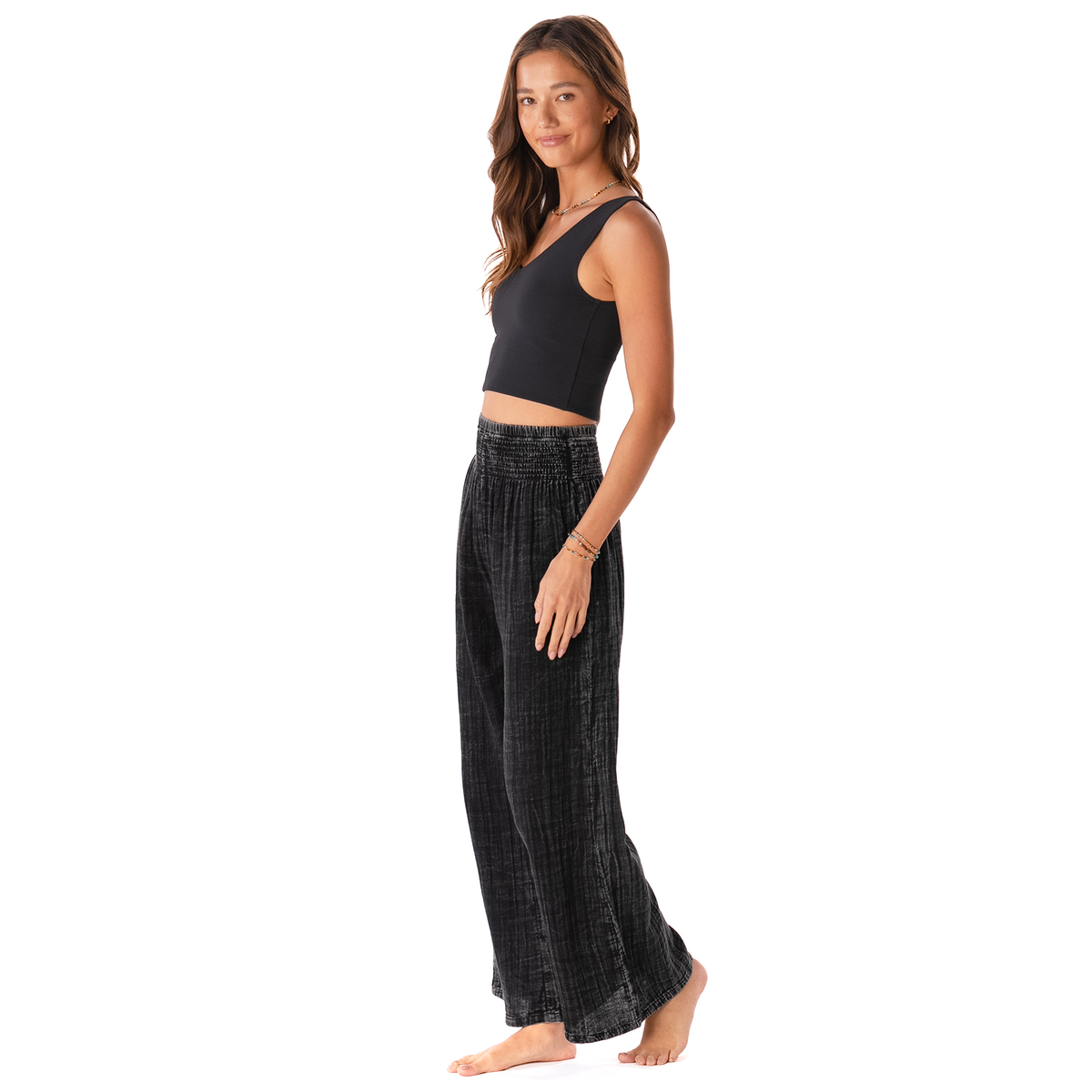 Vintage Black Wide Leg Cotton Pants
