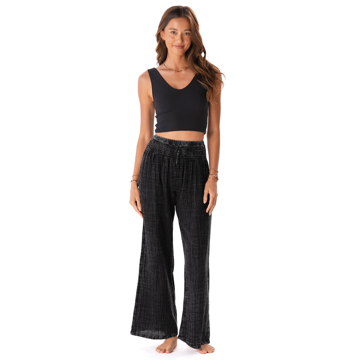 Vintage Black Wide Leg Cotton Pants