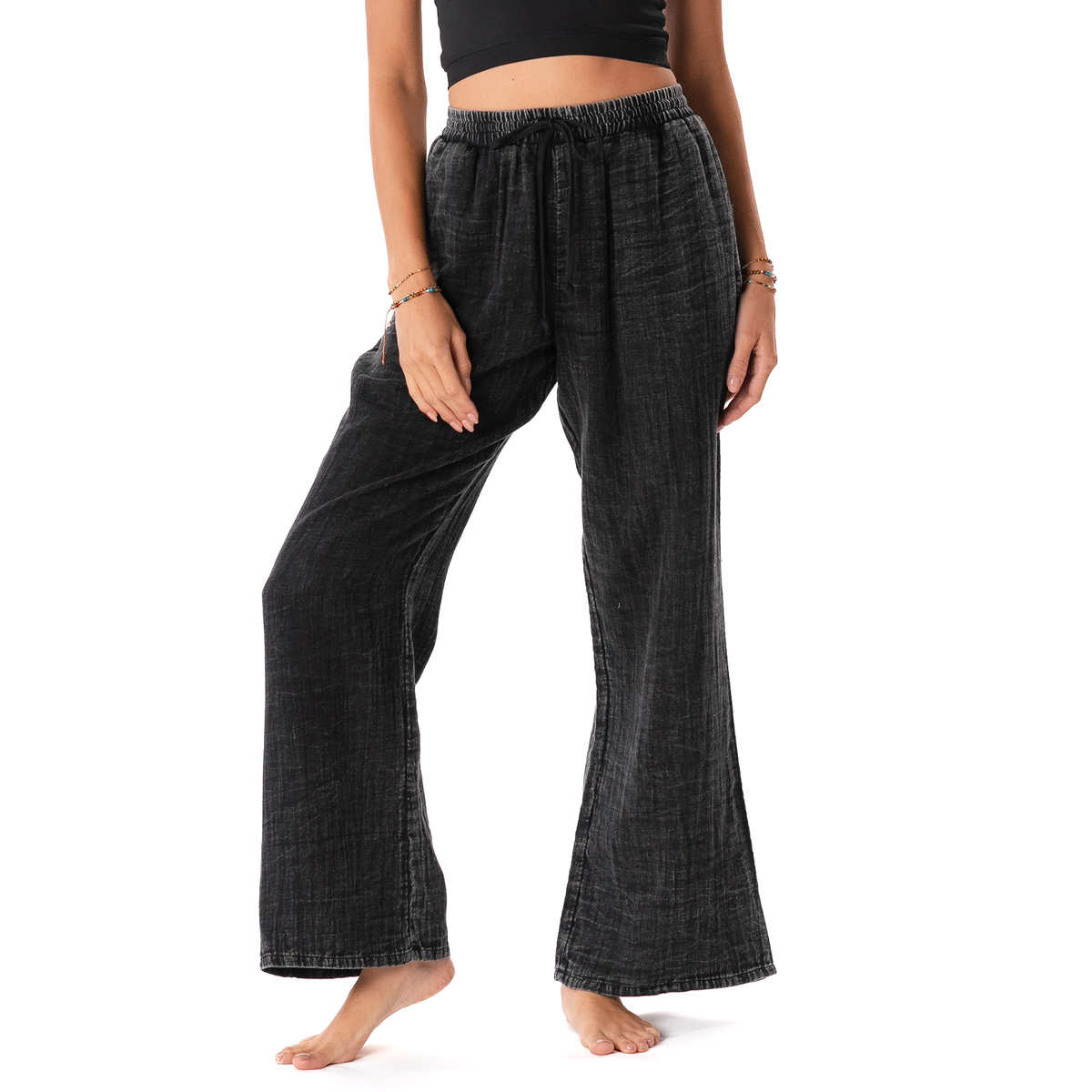 Vintage Black Cotton Cabana Pants
