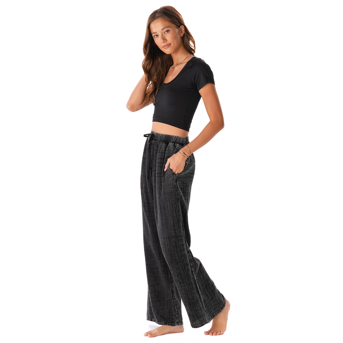 Vintage Black Cotton Cabana Pants