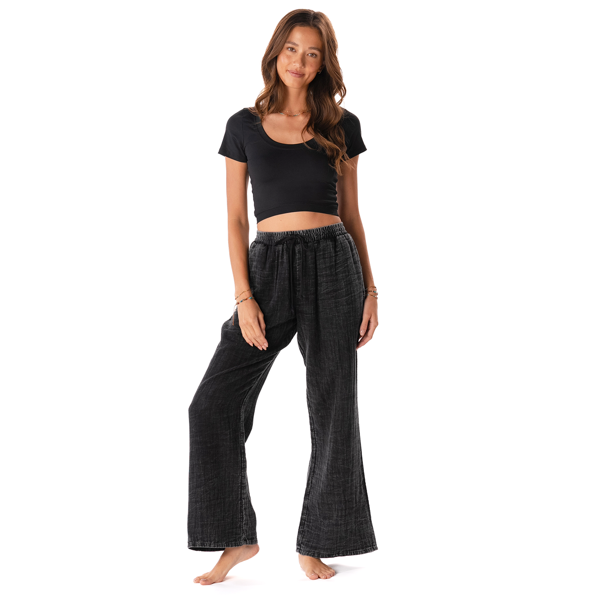 Vintage Black Cotton Cabana Pants