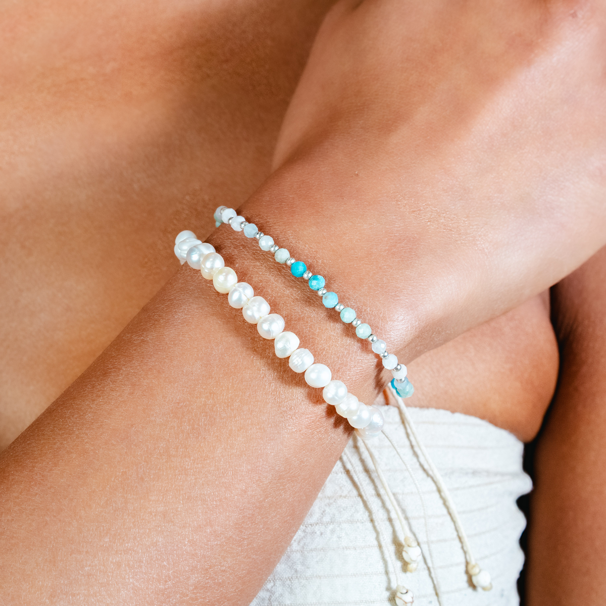 Moon &amp; Sea 3mm Healing + 4mm Self Love Bracelet Stack