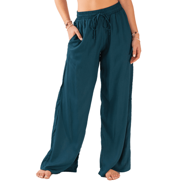 Deep Teal Wide Leg Drawstring Pants | Lotus and Luna - LotusAndLuna