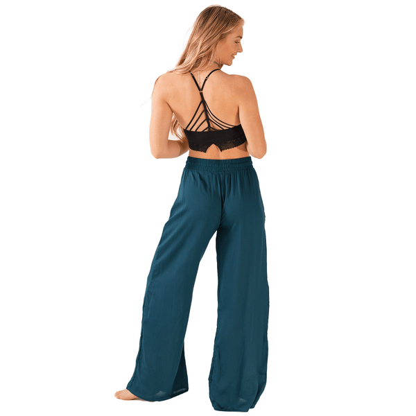 Deep Teal Wide Leg Drawstring Pants - LotusAndLuna