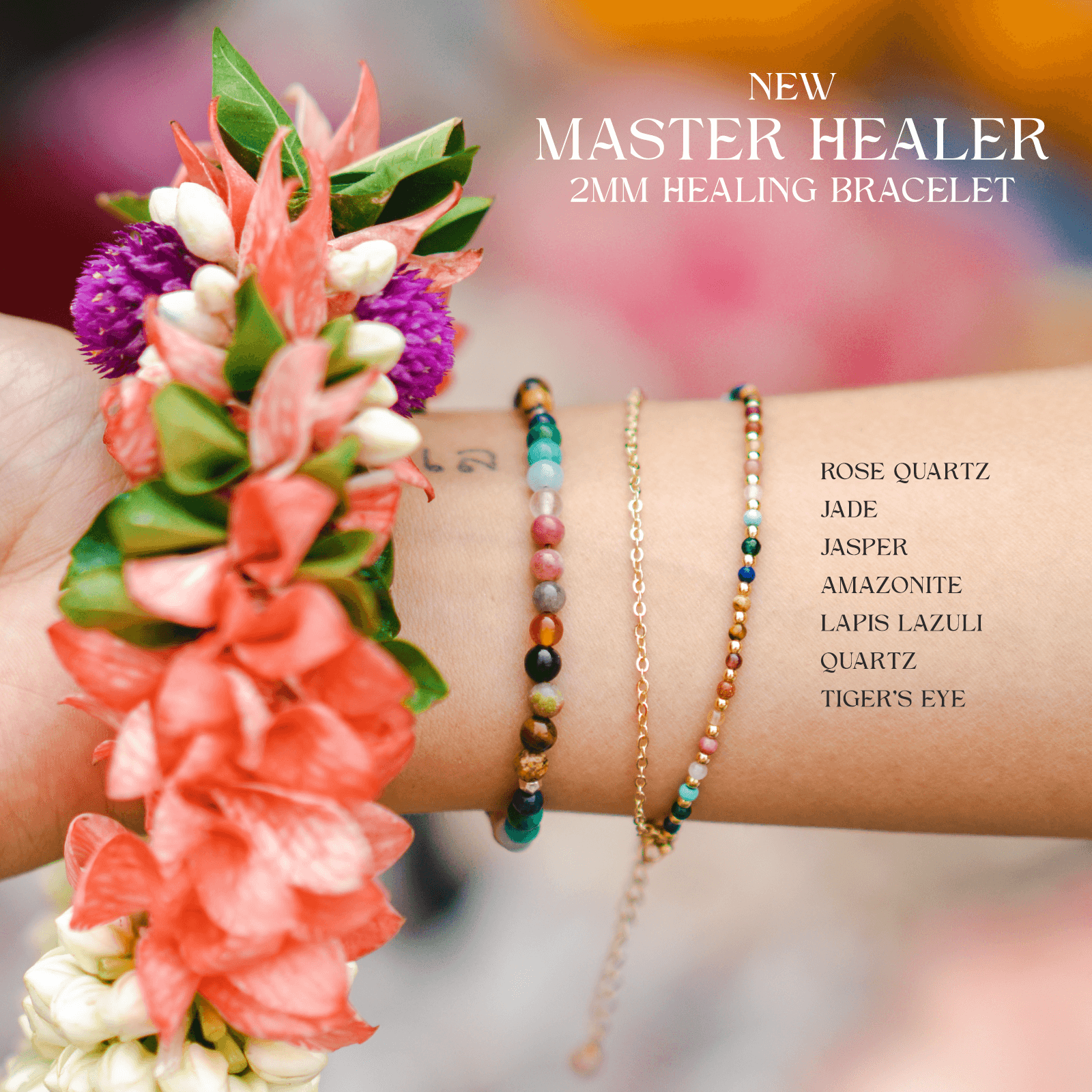 Mulany MB8056 Multicolor Stone With Beads Charm Healing Bracelet | Tittac