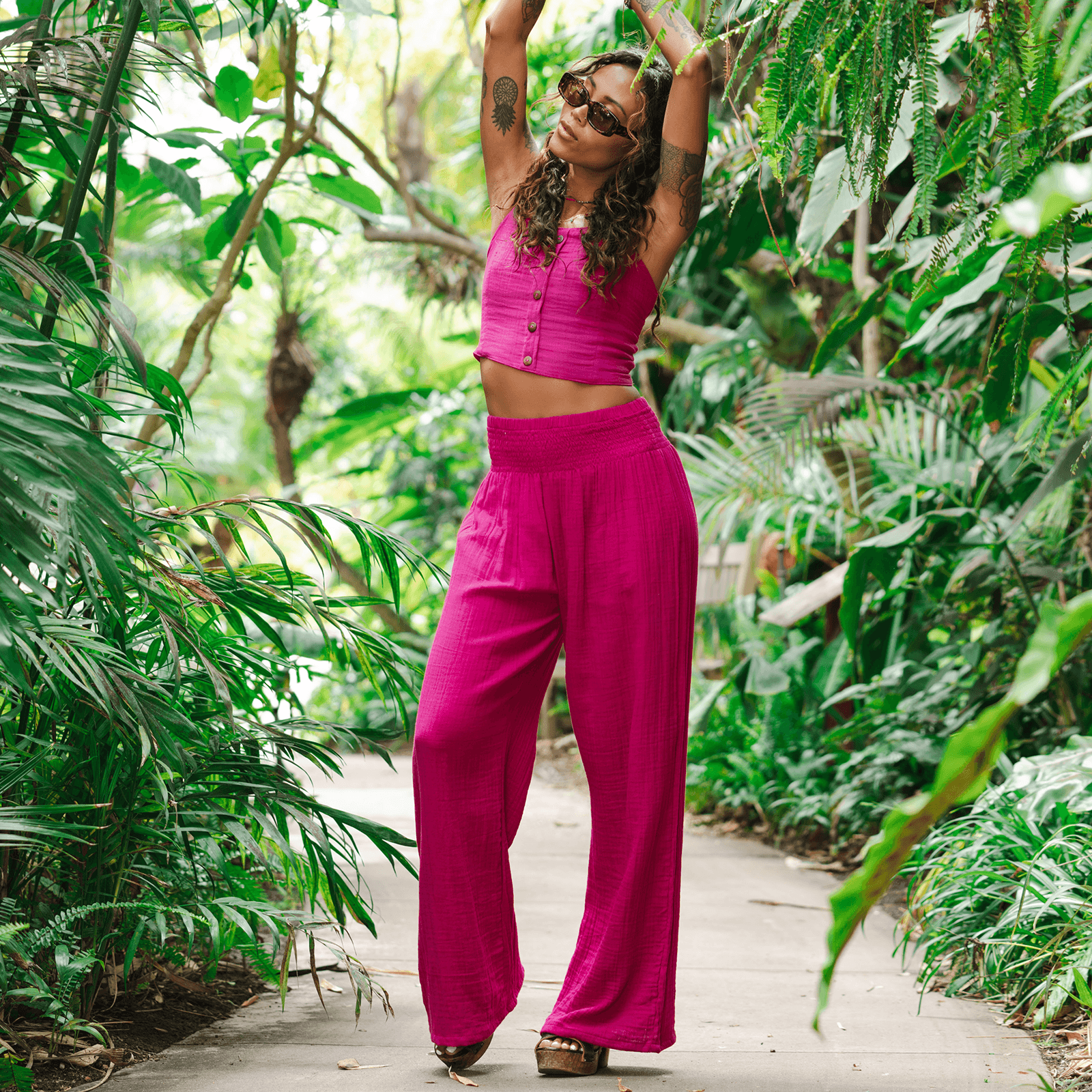 Cotton palazzo pants with top clearance
